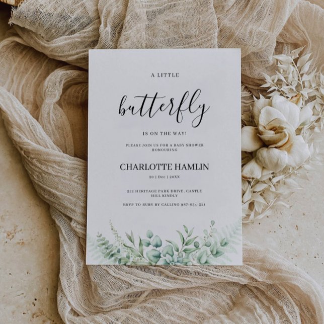 Einladung zur Baby-Dusche "Greenery Butterfly", (Greenery Butterfly Baby Shower Invitation, Invitation)