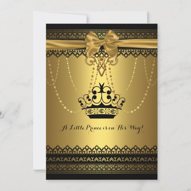 Einladung zur Baby-Dusche in Gold und Black Crown (Vorderseite)