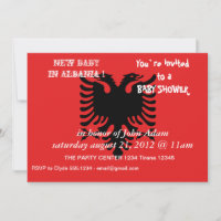 Einladung zur Baby Dusche mit der Flagge Albaniens