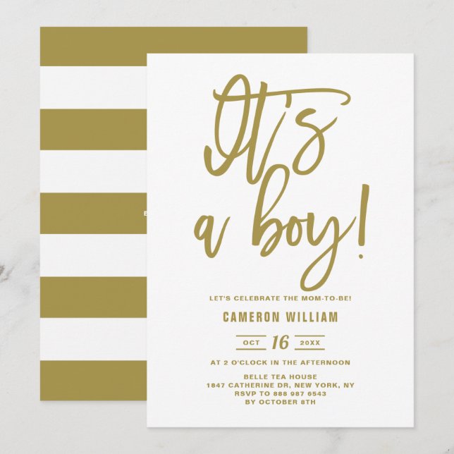 Einladung zur Baby-Dusche mit Goldhandschrift (Vorne/Hinten)