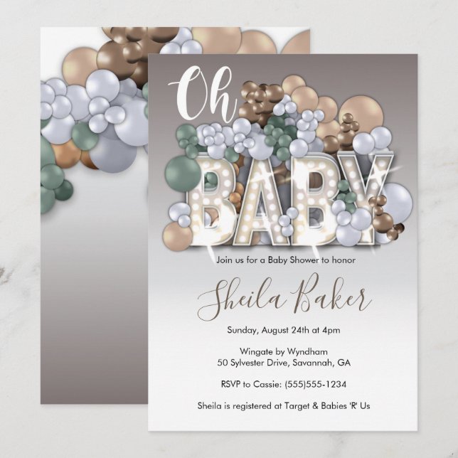 Einladung zur Baby Dusche - "Oh Baby" Geschlecht n (Vorne/Hinten)