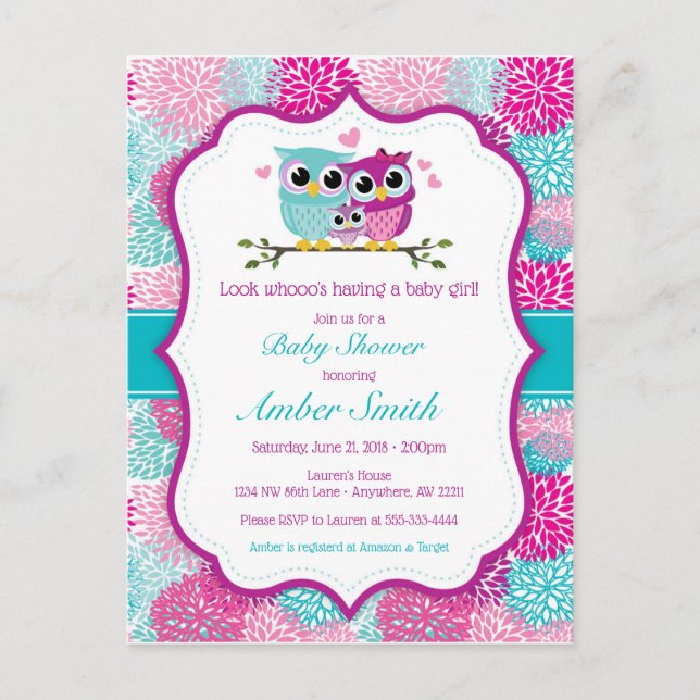 Einladung zur Baby-Dusche von Owl Girl (Vorderseite)