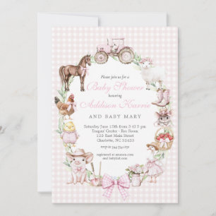 Einladung zur Baby-Party auf dem rosa Bauernhof