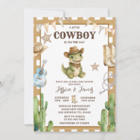 Einladung zur Baby-Party für kleinen Cowboy-Dinosa