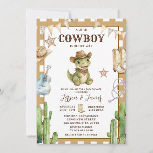 Einladung zur Baby-Party für kleinen Cowboy-Dinosa