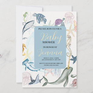 Einladung zur Baby-Party mit Aquarell-Ozean-Motiv
