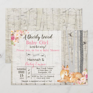 Einladung zur Baby-Party mit Blumenmädchen und Reh