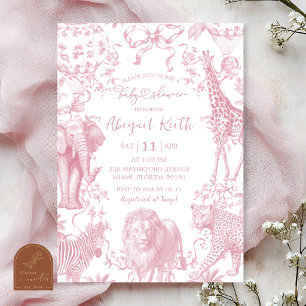 Einladung zur Baby-Party mit rosa Safari-Toile