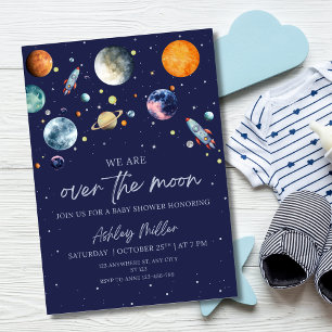 Einladung zur Baby-Party 'Over The Moon Boy', Welt