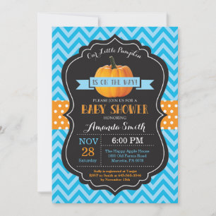 Einladung zur Baby Shower mit Herbstkürbis Blau Ch