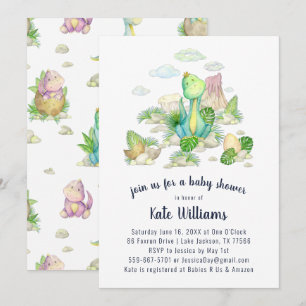 Einladung zur Baby Shower mit kleinem Dinosaurier