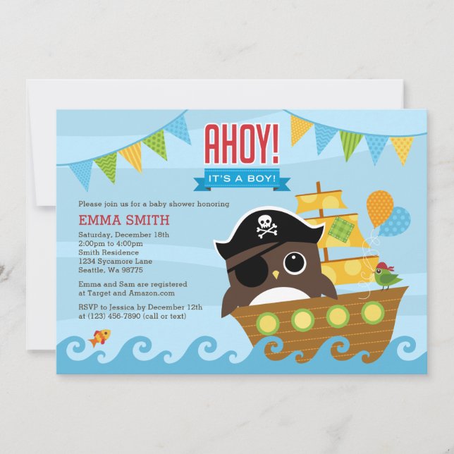 Einladung zur Baby- und Piratenschiff Babydusche (Vorderseite)
