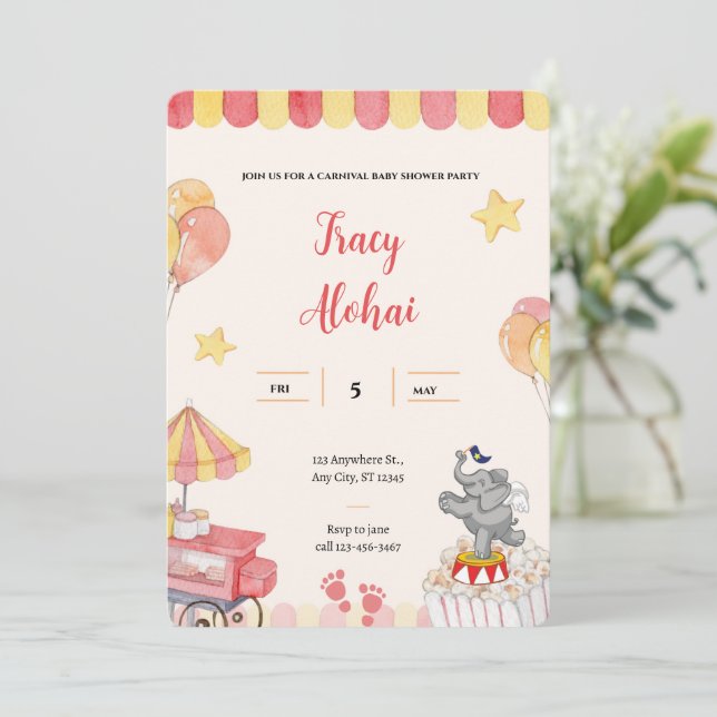 Einladung zur Babydusche | Circus Party (Stehend Vorderseite)