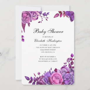 Einladung zur Babydusche. Lila und rosa Blume