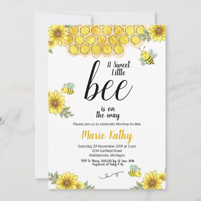 Einladung zur Babydusche Mommy-to-Bee (Vorderseite)