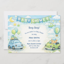 Einladung zur Babyparty für Jungen, Auto-Thema