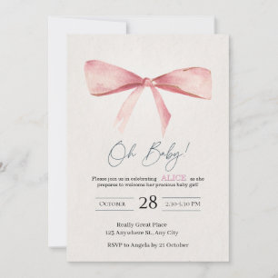 Einladung zur Babyparty für Mädchen mit rosa Schle