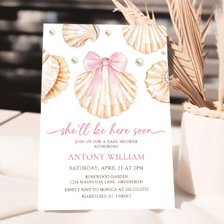Einladung zur Babyparty für Mädchen mit rosa Schle