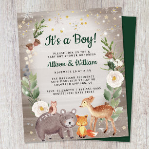 Einladung zur Babyparty für Paare im Winterwald