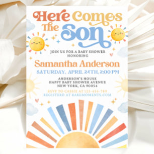 Einladung zur Babyparty 'Here Comes The Son'