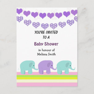 Einladung zur Babyparty "Herzen und Elefanten"