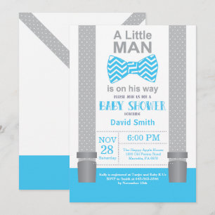 Einladung zur Babyparty Little Man Blau und Grau