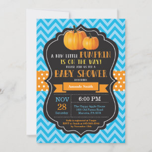 Einladung zur Babyparty Little Pumpkin Blau Chevro