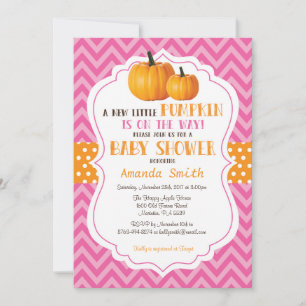 Einladung zur Babyparty Little Pumpkin Pink Chevro
