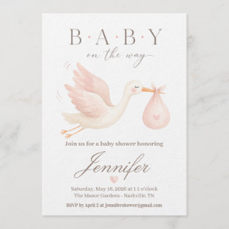 Einladung zur Babyparty mit Klapperstorch in Rosa