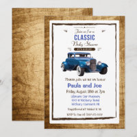 Einladung zur Babyparty mit klassischem Oldtimer