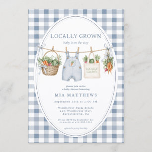 Einladung zur Babyparty mit lokalem blauem Gingham