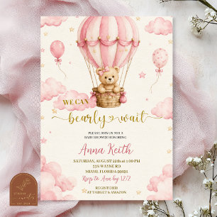 Einladung zur Babyparty mit rosa Bären-Heißluftbal