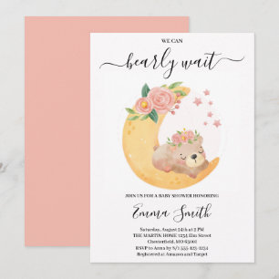 Einladung zur Babyparty mit rosa floralem Teddybär