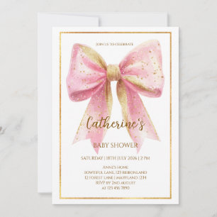 Einladung zur Babyparty mit rosa Schleife und Glit