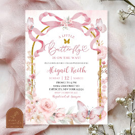 Einladung zur Babyparty mit rosa Schleife und Schm