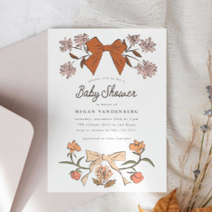 Einladung zur Babyparty mit Schleifen und Blumen