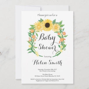 Einladung zur Babyparty mit Sonnenblumen