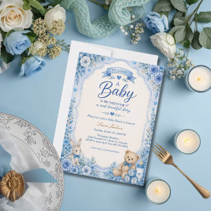 Einladung zur Babyparty mit Vintage-Märchenbuch-Bä