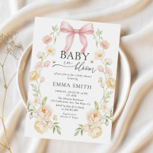 Einladung zur Babyparty 'Pink Bow Baby in Bloom'