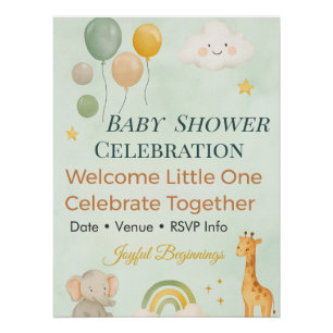 Einladung zur Babyparty   Regenbogen   Elefant   S Poster
