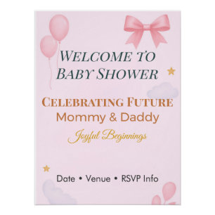 Einladung zur Babyparty Rosa Schleife Freudiger An Poster