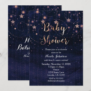 Einladung zur Babyparty Sternennacht Lila & Gold