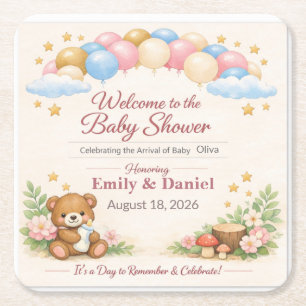 Einladung zur Babyparty Teddybär Woodland Pas Rechteckiger Pappuntersetzer