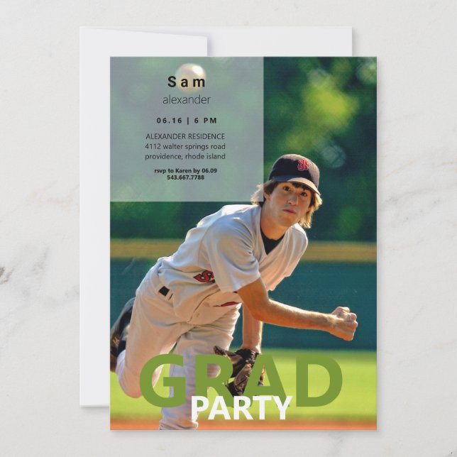 Einladung zur Baseball Foto Graduation Party II (Vorderseite)