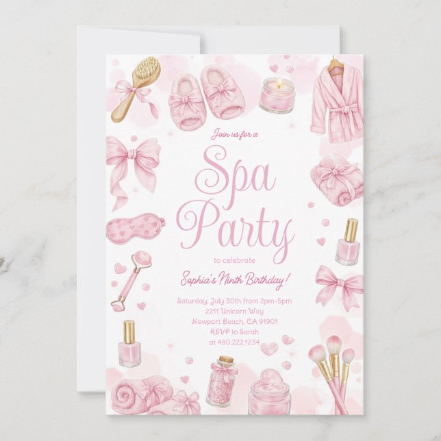 Einladung zur Beauty Spa Day Pink Party (Vorderseite)