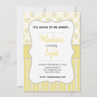 Einladung zur Bee Yellow and Grey Geometric Birthd