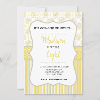 Einladung zur Bee Yellow and Grey Geometric Birthd