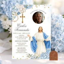 Einladung zur Beerdigung von Jesus in Blau und Gol