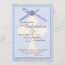 Einladung zur Bestätigung - Blau mit/Kreuz & Ribbo