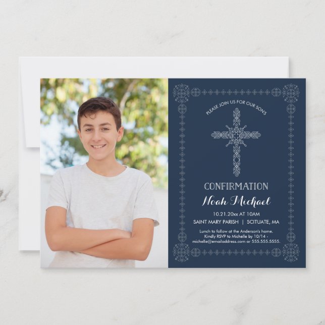 Einladung zur Bestätigung des Jungen - Foto mit Kr (Vorderseite)